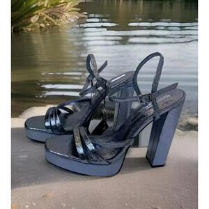 Stunning Zara Blue Metallic Strappy PLATFORM Women's SANDALS NWT /10 US/ 41 EUR